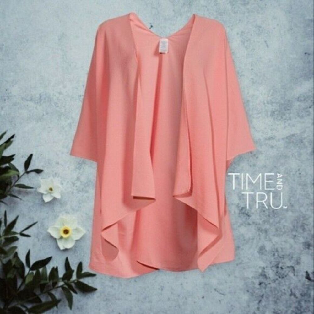 Time and Tru Camilla‎ Sheer Chiffon Boho Waterfall Kimono Mauve Glow One Size